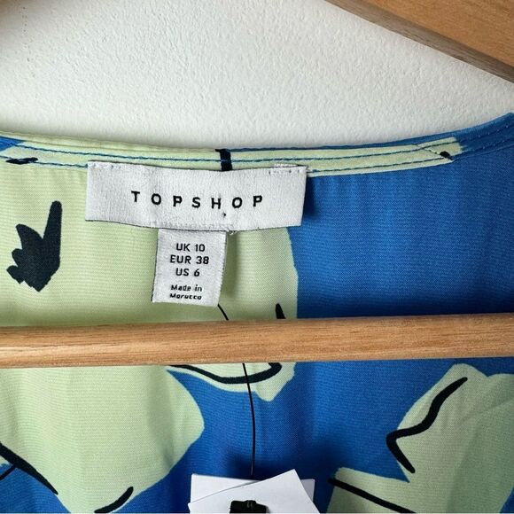 NWT Topshop blue splodge flower ruffle textured wrap midi Dress in Blue Size 6 - Picture 11 of 15